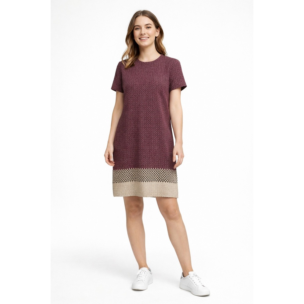 Artisan NY Burgundy‎ Geometric Tile Print Shift Dress Short Sleeve Size 6